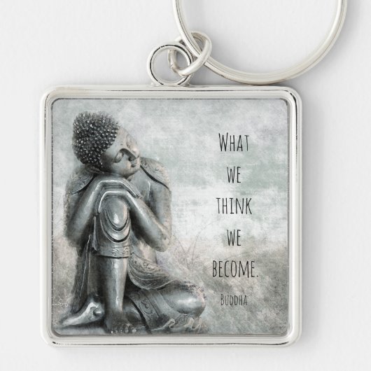 Peaceful Resting Silver Buddha Wisdom Quote Sleutelhanger (Voorkant)