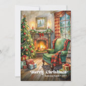 Peaceful rustic Christmas interior in green holida Feestdagenkaart (Voorkant)