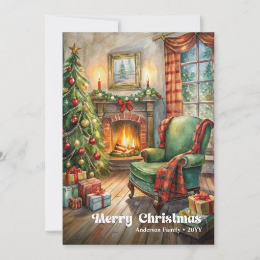 Peaceful rustic Christmas interior in green holida Feestdagenkaart (Voorkant)