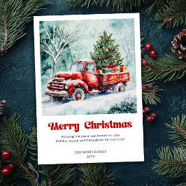 Peaceful Rustic Red Truck Christmas Scene Greeting Feestdagenkaart