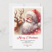 Peaceful Santa And Rudolph Joyful Christmas Card Feestdagenkaart (Voorkant)