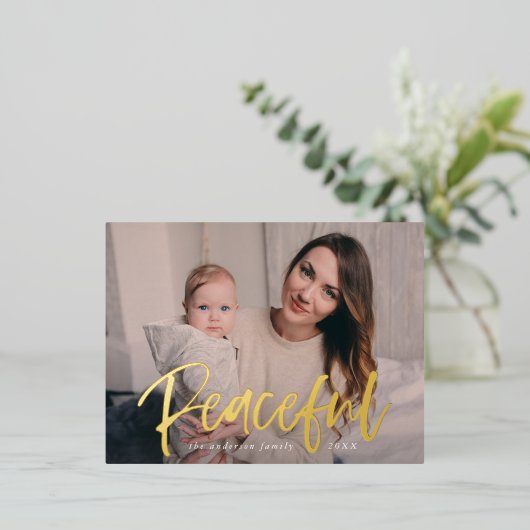 Peaceful Script Photo Folie Feestdagen Briefkaart (Staand Voorkant)