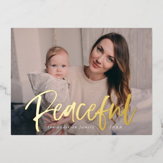 Peaceful Script Photo Folie Feestdagen Briefkaart (Voorkant)