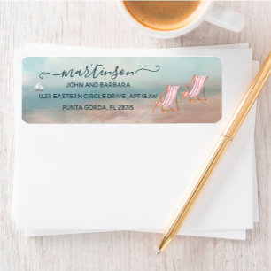Peaceful Seascape Beach Sailboat Return Address Etiket