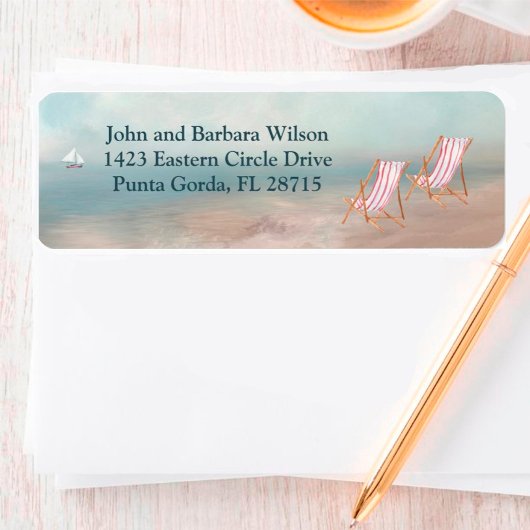 Peaceful Seascape Beach Sailboat Return Address Etiket