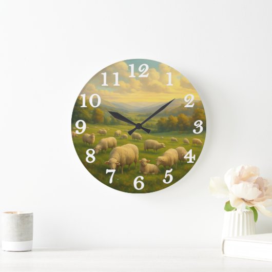 Peaceful sheep in pastoral meadow grote klok (Huis)