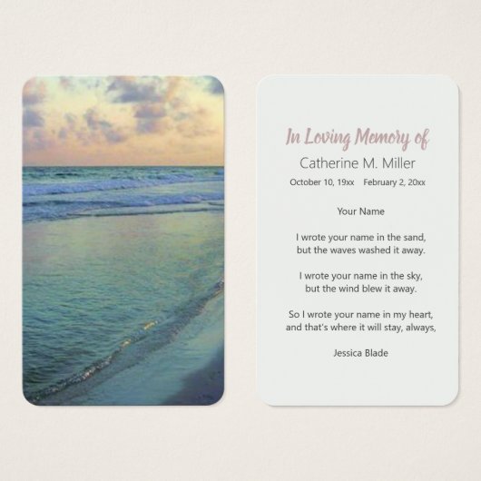 Peaceful Shores Sunset Funeral Memorial Visitekaartje (Voorkant /achterkant)