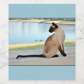 Peaceful Siamese Cat Painting Wijn Etiket (Enkel label)