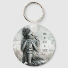 Peaceful Silver Buddha met citaat Sleutelhanger