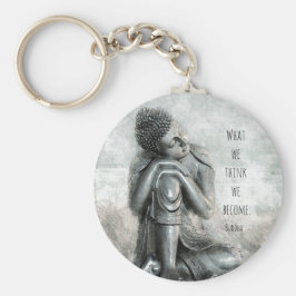 Peaceful Silver Buddha met citaat Sleutelhanger