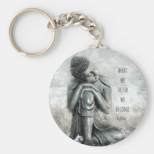 Peaceful Silver Buddha met citaat Sleutelhanger (Voorkant)