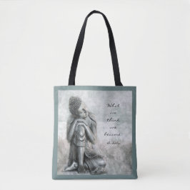 Peaceful Silver Buddha met citaat Tote Bag
