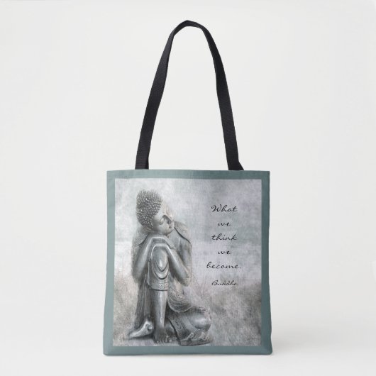 Peaceful Silver Buddha met citaat Tote Bag (Voorkant)