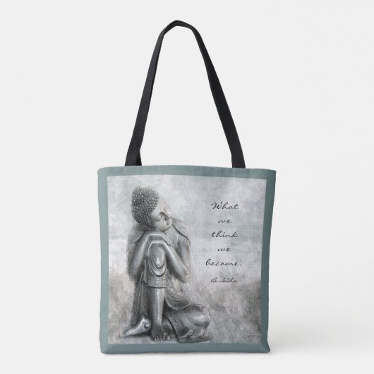 Peaceful Silver Buddha met citaat Tote Bag (Achterkant)
