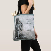 Peaceful Silver Buddha met citaat Tote Bag (Dichtbij)