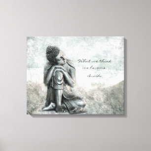 Peaceful Silver Buddha met Wisdom Quote Canvas Afdruk