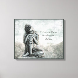 Peaceful Silver Buddha met Wisdom Quote Canvas Afdruk