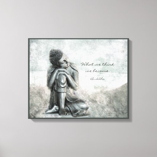 Peaceful Silver Buddha met Wisdom Quote Canvas Afdruk (Voorkant)