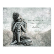 Peaceful Silver Buddha met Wisdom Quote