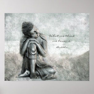 Peaceful Silver Buddha met Wisdom Quote Poster