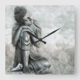 Peaceful Silver Buddha Vierkante Klok