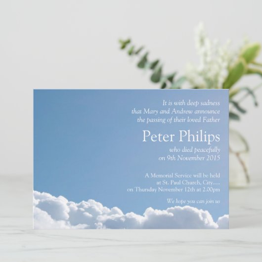 Peaceful Sky 2 met gedicht Uitvaart Aankondiging (Staand voorkant)