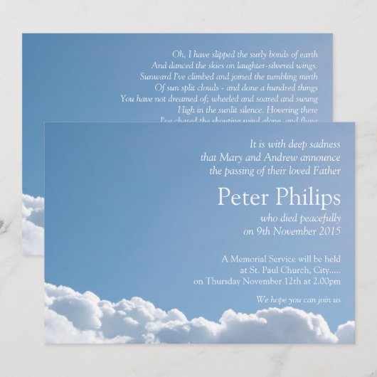 Peaceful Sky 2 met gedicht Uitvaart Aankondiging (Voorkant / Achterkant)
