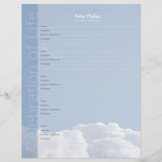 Peaceful Sky Clouds Memorial Book Filler Page (Voorkant)