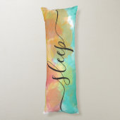 Peaceful Sleep Coral Yellow Turquoise Waterverf Lichaamskussen (Achterkant (Verticaal))