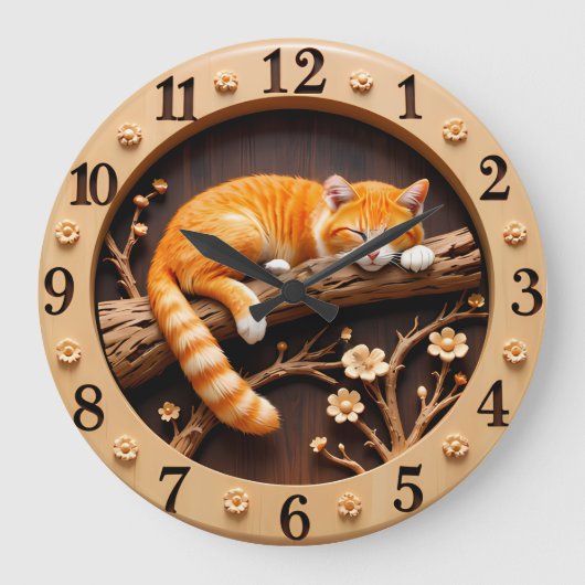 Peaceful Sleeping Orange Tabby Cat Grote Klok (Voorkant)
