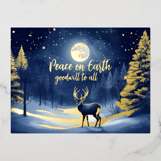 Peaceful Snow Winter Forest Full Moon and Buck Folie Feestdagen Briefkaart (Voorkant)