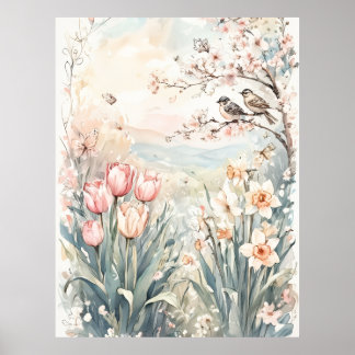 peaceful spring digital wall art for home decor poster