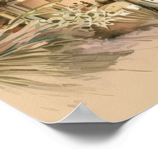 Peaceful Sunset Tropical Beach Waterverf Poster (Hoek)