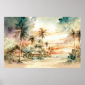 Peaceful Sunset Tropical Beach Waterverf Poster (Voorkant)