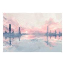 Peaceful Sunset Waterverf Print: Natuur kunst