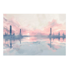 Peaceful Sunset Waterverf Print: Natuur kunst Foto Afdruk