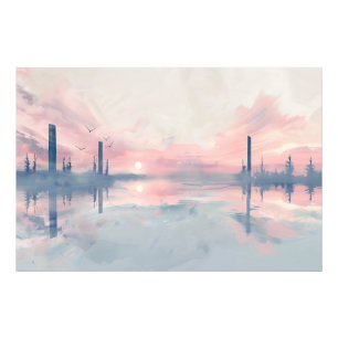 Peaceful Sunset Waterverf Print: Natuur kunst Foto Afdruk