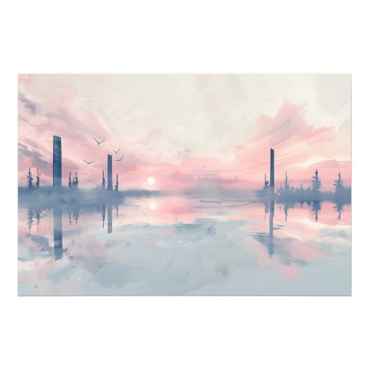 Peaceful Sunset Waterverf Print: Natuur kunst Foto Afdruk (Voorkant)