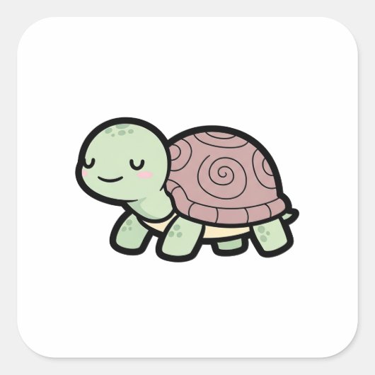 Peaceful Turtle – Cute Kawaii Animal Illustration Vierkante Sticker (Voorkant)