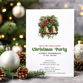 Peaceful vintage Christmas bells party invitation Kaart