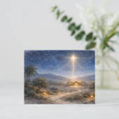 Peaceful Watercolor Nativity Star Over Bethlehem Feestdagenkaart (Staand voorkant)