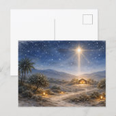 Peaceful Watercolor Nativity Star Over Bethlehem Feestdagenkaart (Voorkant / Achterkant)