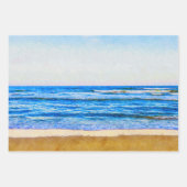Peaceful Waterverf Style Blue Ocean & Sandy Beach Inpakpapier Vel (Voorkant 2)