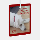 Peaceful White Dog Red Collar Kerstmis Metalen Ornament (Voorkant Rechts)
