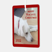 Peaceful White Dog Red Collar Kerstmis Metalen Ornament (Voorkant links)