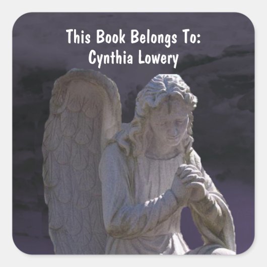 Peaceful White Stone Praying Angel Statue Paars Vierkante Sticker (Voorkant)