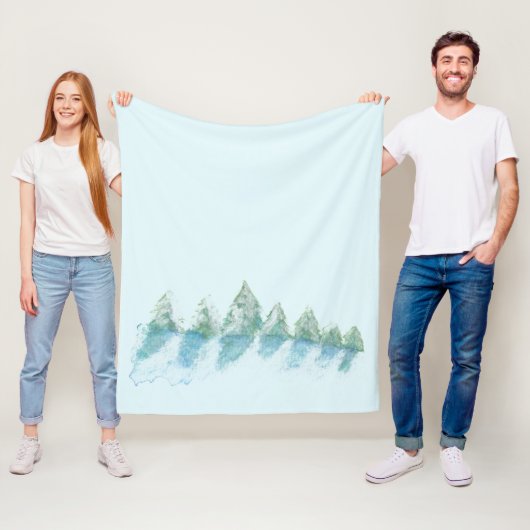 Peaceful Winter Forest Snow Waterverf Drawing Fleece Deken (In situ)