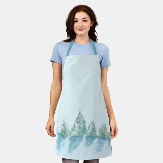 Peaceful Winter Forest Snow Waterverf Drawing Schort (Gedragen)