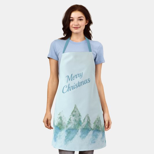 Peaceful Winter Forest Snow Waterverf Kerstmis Schort (Gedragen)