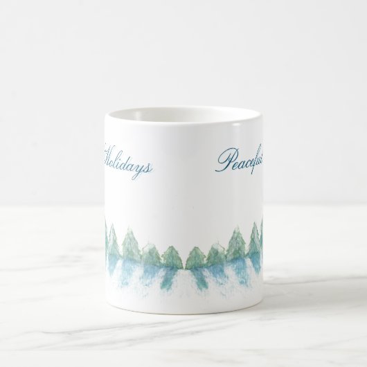 Peaceful Winter Forest Tree Waterverf Kerstmis Koffiemok (Center)